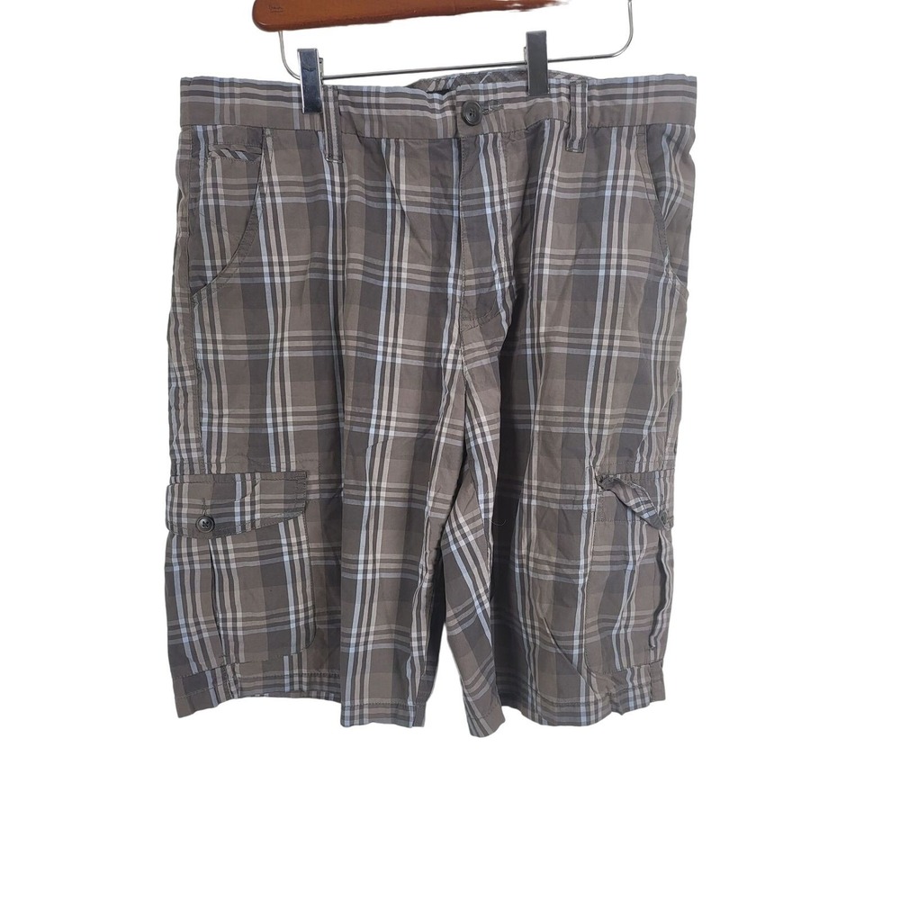 Age Of Wisdom Cargo Shorts Mens 36 Brown Blue Striped Pockets Casual Bottoms